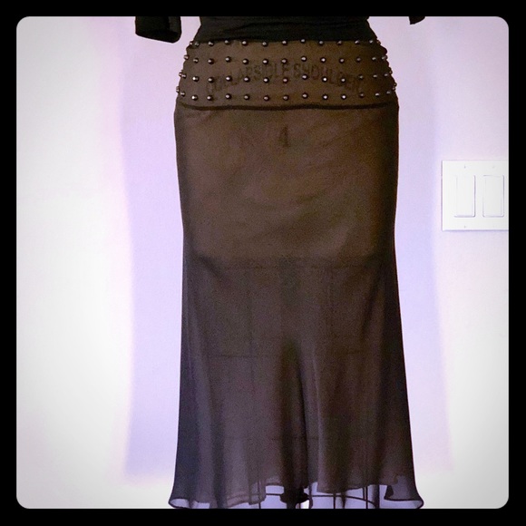 Silk bias skirt with studs. - Picture 1 of 7
